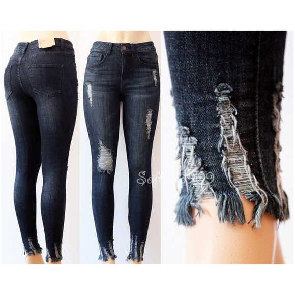 Riva Curve Denim - Last☝️Distressed Dark Blue High Waist Skinny Jeans